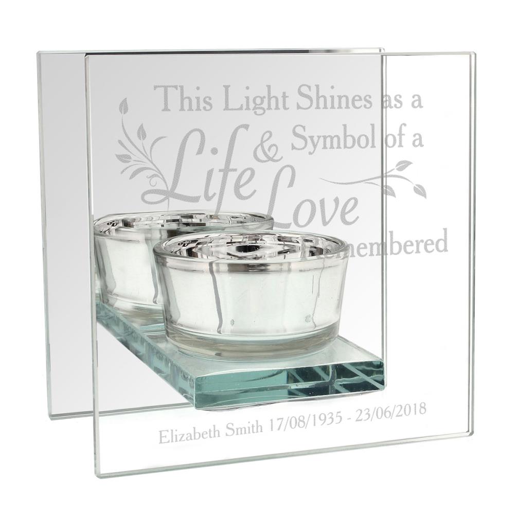 Personalised Life & Love Mirrored Glass Tea Light Candle Holder £13.49